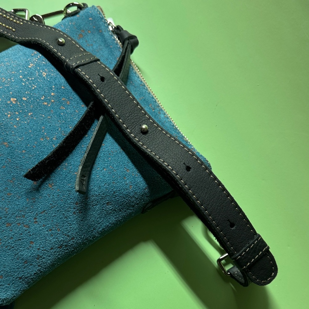 Consuela Explorer Mini Nilo Teal Suede Fringe Crossbody Bag - Picture 4 of 6